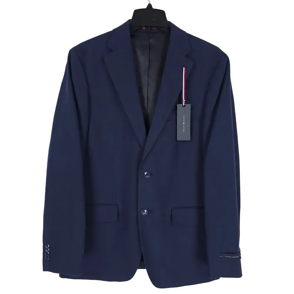 Tommy Hilfiger Mens Modern Fit 2 Piece Suit 40R 32x32 Navy Linen Cotton Blend